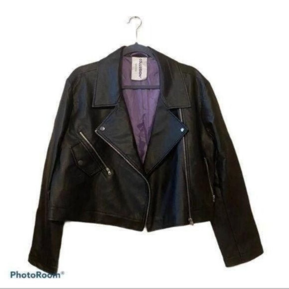 Collusion ASOS Faux Leather Black Jacket Sz 12